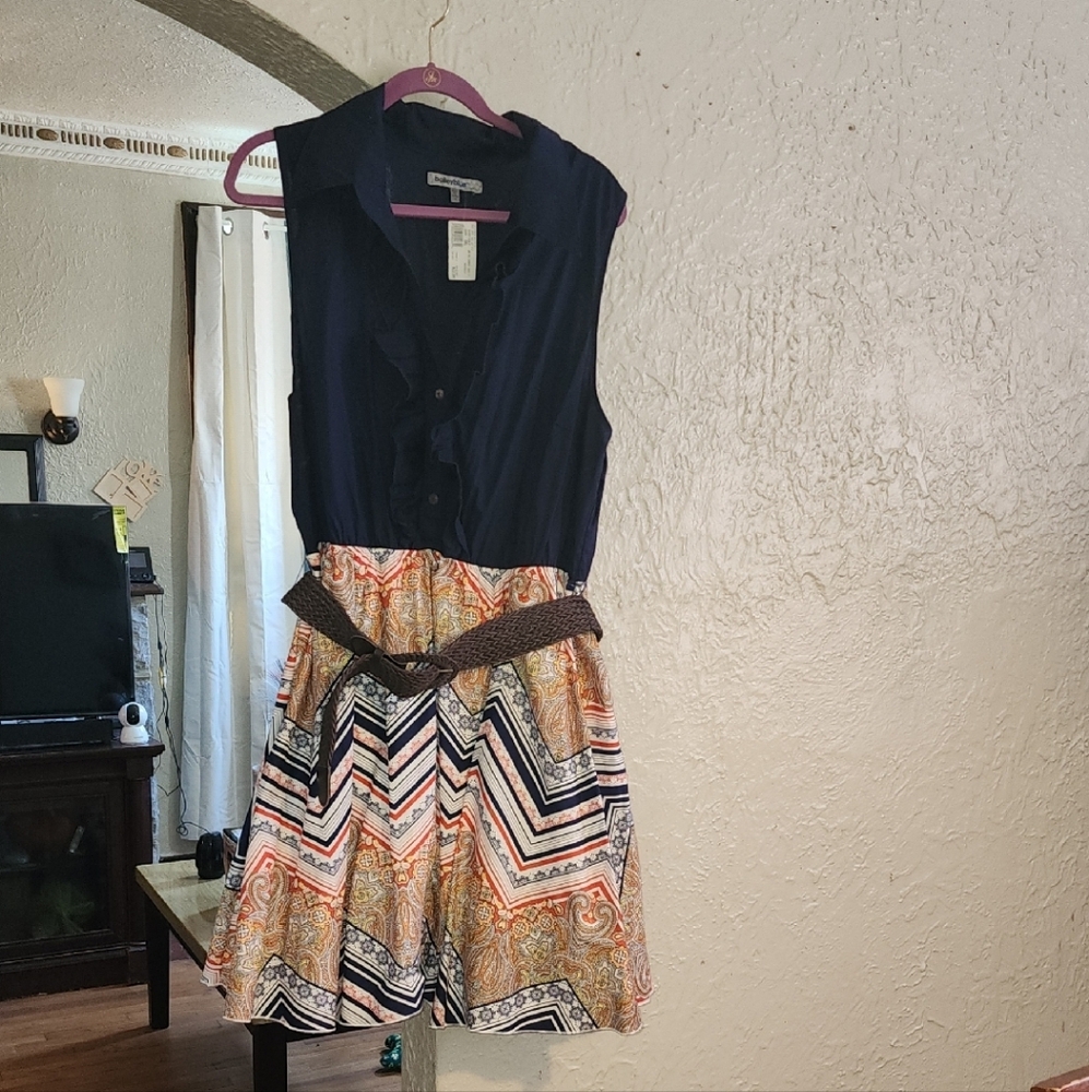 Navy and Multicolor Sleeveless Dress
